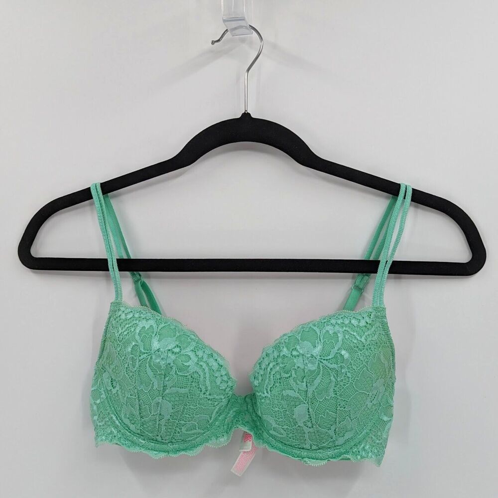 Victoria's Secret PINK Bra Women's 32C Mint Green Lightly Lined Demi Lace